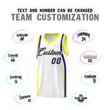 Custom White Royal-Fluorescent Yellow Ribbon Pattern Basketball Kits