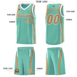 Custom Bright Green Buckskin Brown-White Ribbon Pattern Basketball Kits