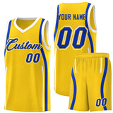 Custom Gold Royal-White Ribbon Pattern Basketball Kits