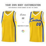 Custom Gold Royal-White Ribbon Pattern Basketball Kits