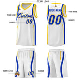 Custom White Royal-Gold Ribbon Pattern Basketball Kits