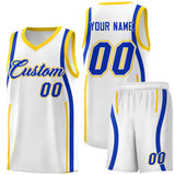 Custom White Royal-Gold Ribbon Pattern Basketball Kits