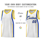 Custom White Royal-Gold Ribbon Pattern Basketball Kits