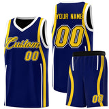 Custom Navy Gold-White Ribbon Pattern Basketball Kits