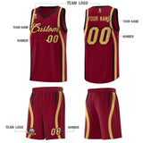 Custom Crimson Old Gold-Black Ribbon Pattern Basketball Kits