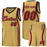 Custom Old Gold Crimson-Black Ribbon Pattern Basketball Kits