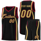 Custom Black Crimson-Old Gold Ribbon Pattern Basketball Kits