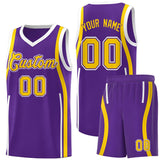 Custom Purple Gold-White Ribbon Pattern Basketball Kits