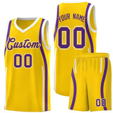 Custom Gold Purple-White Ribbon Pattern Basketball Kits