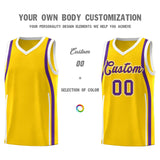 Custom Gold Purple-White Ribbon Pattern Basketball Kits