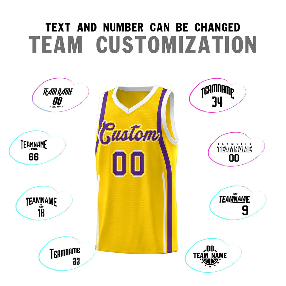 Custom Gold Purple-White Ribbon Pattern Basketball Kits