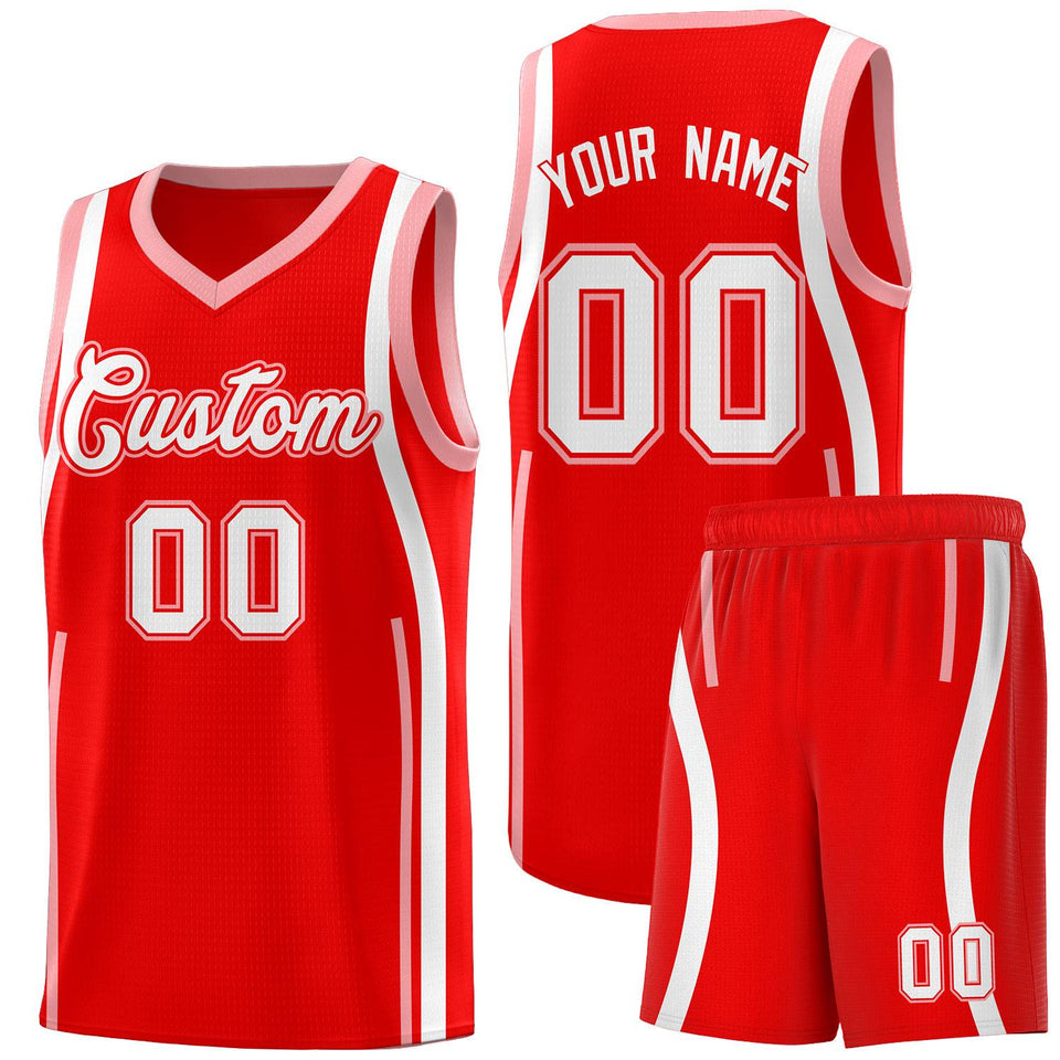 Custom Light Red Light Pink-White Ribbon Pattern Basketball Kits
