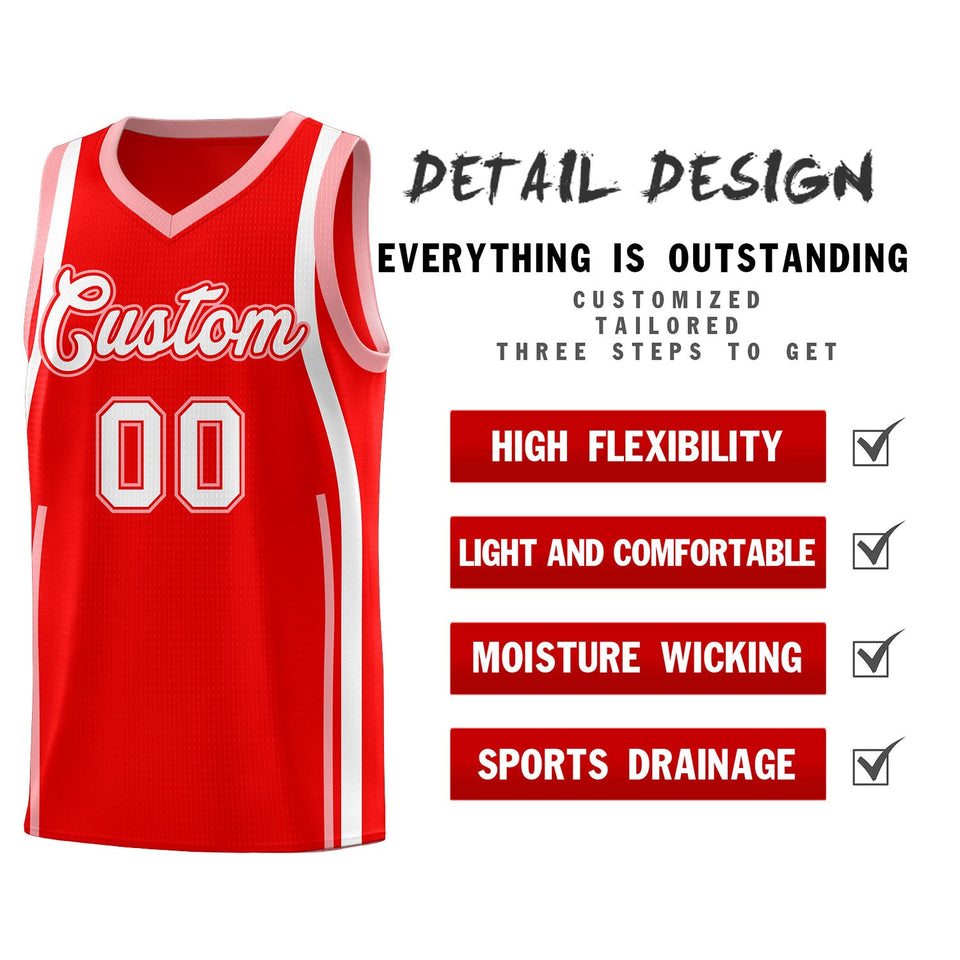 Custom Light Red Light Pink-White Ribbon Pattern Basketball Kits