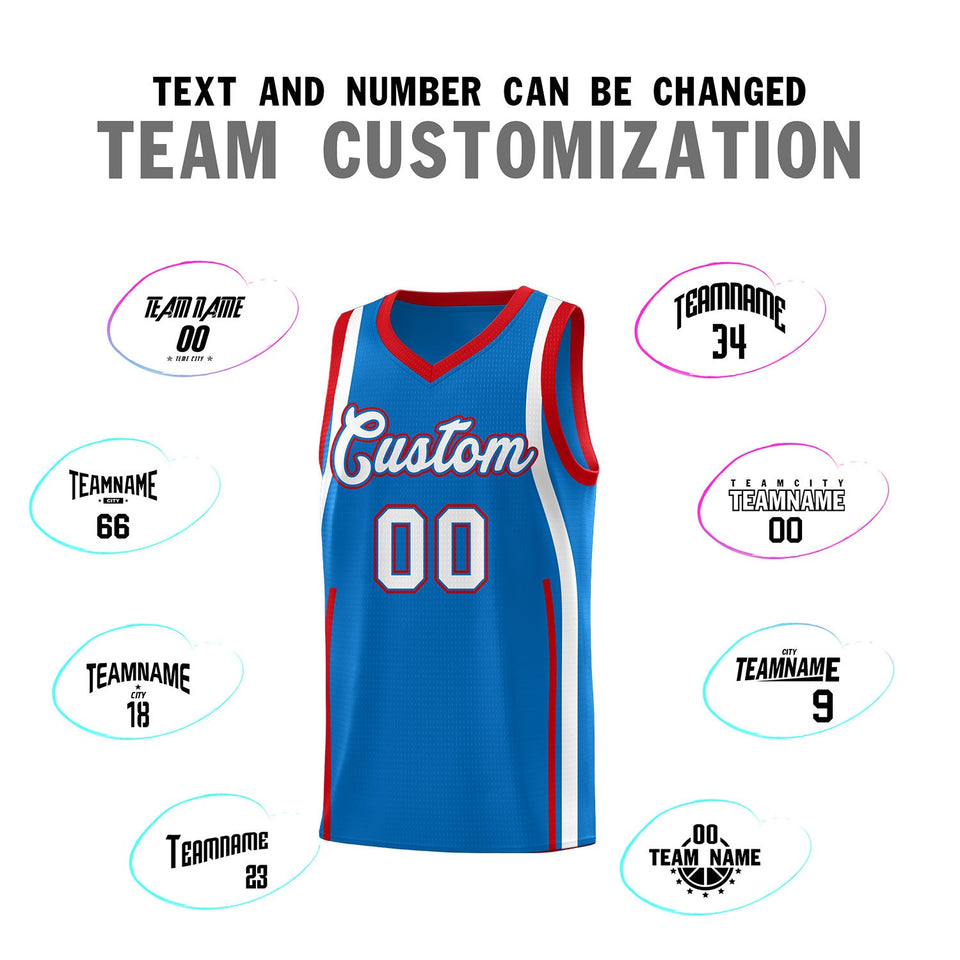 Custom Royal Red-White Ribbon Pattern Basketball Kits
