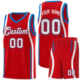 Custom Red Royal-White Ribbon Pattern Basketball Kits