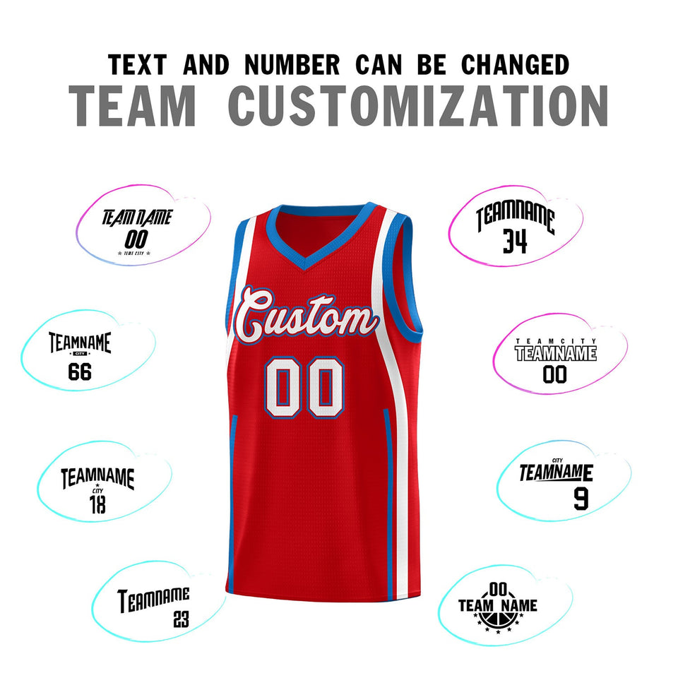 Custom Red Royal-White Ribbon Pattern Basketball Kits