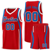 Custom Red Royal-White Ribbon Pattern Basketball Kits