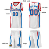 Custom White Royal-Red Ribbon Pattern Basketball Kits