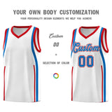 Custom White Royal-Red Ribbon Pattern Basketball Kits