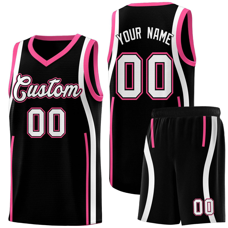 Custom Black Pink-White Ribbon Pattern Basketball Kits