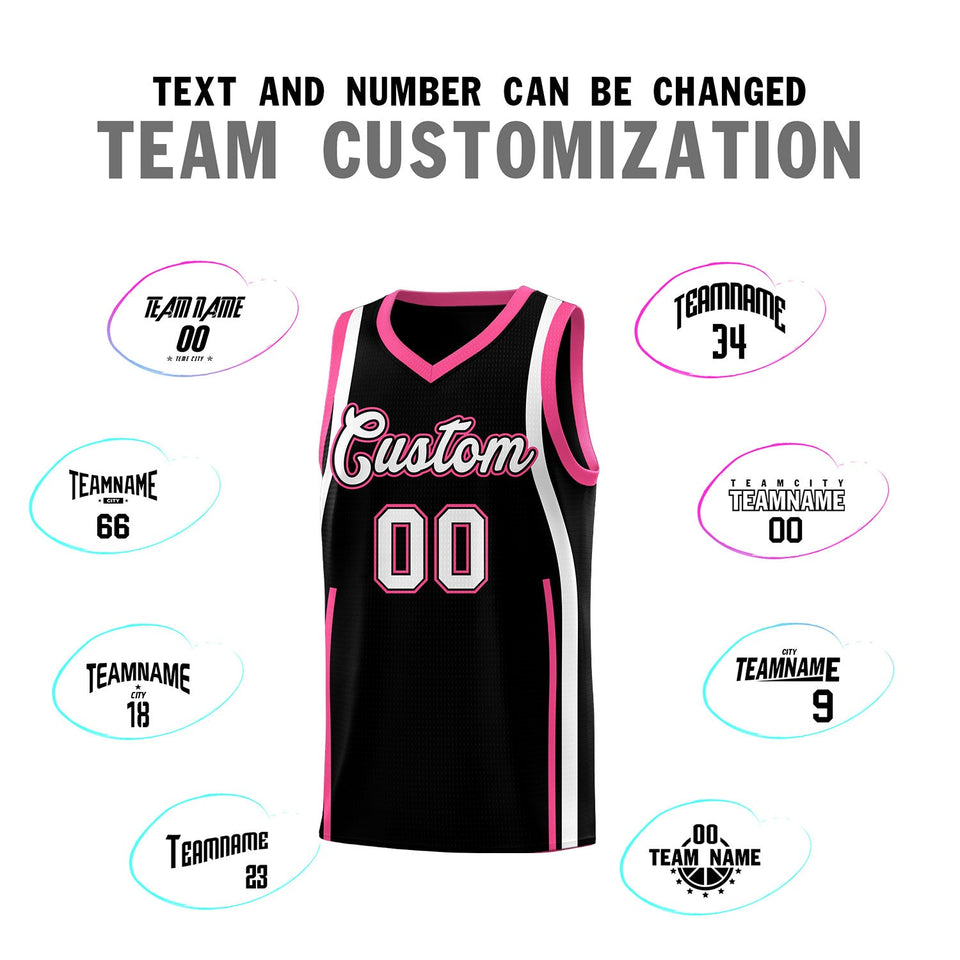 Custom Black Pink-White Ribbon Pattern Basketball Kits