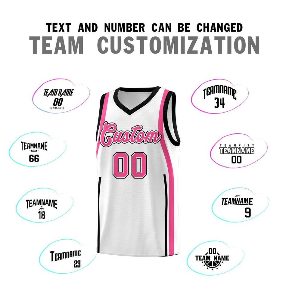 Custom White Pink-Black Ribbon Pattern Basketball Kits