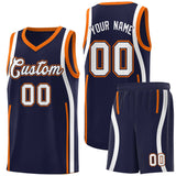 Custom Navy Orange-White Ribbon Pattern Basketball Kits
