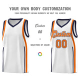 Custom White Navy-Orange Ribbon Pattern Basketball Kits