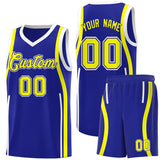 Custom Royal Fluorescent Yellow-White Ribbon Pattern Basketball Kits