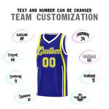 Custom Royal Fluorescent Yellow-White Ribbon Pattern Basketball Kits