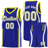 Custom Royal Fluorescent Yellow-White Ribbon Pattern Basketball Kits