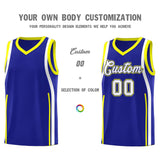 Custom Royal Fluorescent Yellow-White Ribbon Pattern Basketball Kits