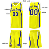 Custom Fluorescent Yellow Royal-White Ribbon Pattern Basketball Kits