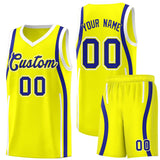 Custom Fluorescent Yellow Royal-White Ribbon Pattern Basketball Kits