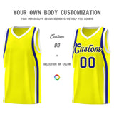 Custom Fluorescent Yellow Royal-White Ribbon Pattern Basketball Kits