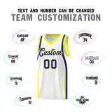 Custom White Royal-Fluorescent Yellow Ribbon Pattern Basketball Kits