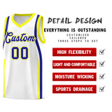 Custom White Royal-Fluorescent Yellow Ribbon Pattern Basketball Kits