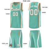Custom Bright Green Buckskin Brown-White Ribbon Pattern Basketball Kits