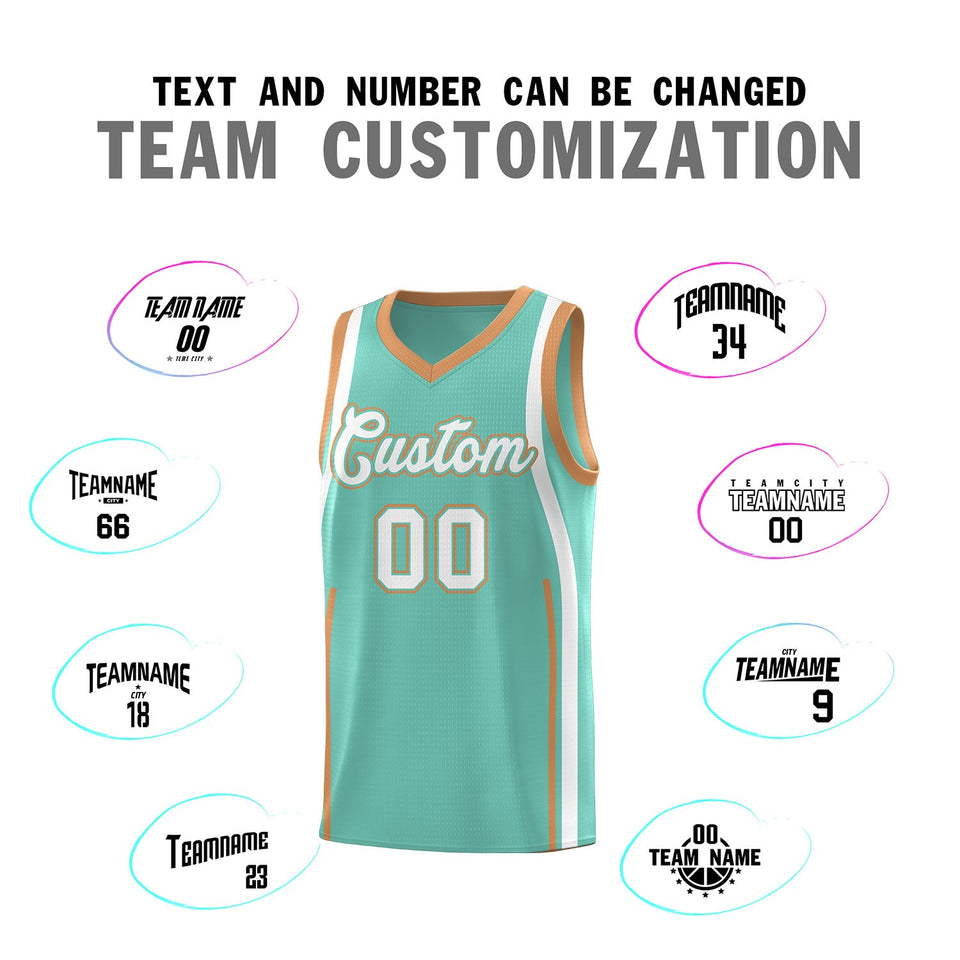 Custom Bright Green Buckskin Brown-White Ribbon Pattern Basketball Kits