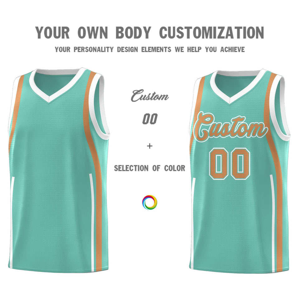Custom Bright Green Buckskin Brown-White Ribbon Pattern Basketball Kits
