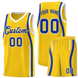 Custom Gold Royal-White Ribbon Pattern Basketball Kits