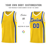 Custom Gold Royal-White Ribbon Pattern Basketball Kits