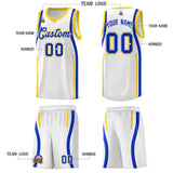 Custom White Royal-Gold Ribbon Pattern Basketball Kits