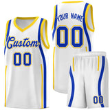 Custom White Royal-Gold Ribbon Pattern Basketball Kits