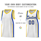 Custom White Royal-Gold Ribbon Pattern Basketball Kits