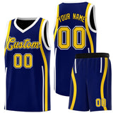 Custom Navy Gold-White Ribbon Pattern Basketball Kits