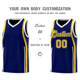 Custom Navy Gold-White Ribbon Pattern Basketball Kits