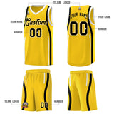 Custom Gold Black-White Ribbon Pattern Basketball Kits