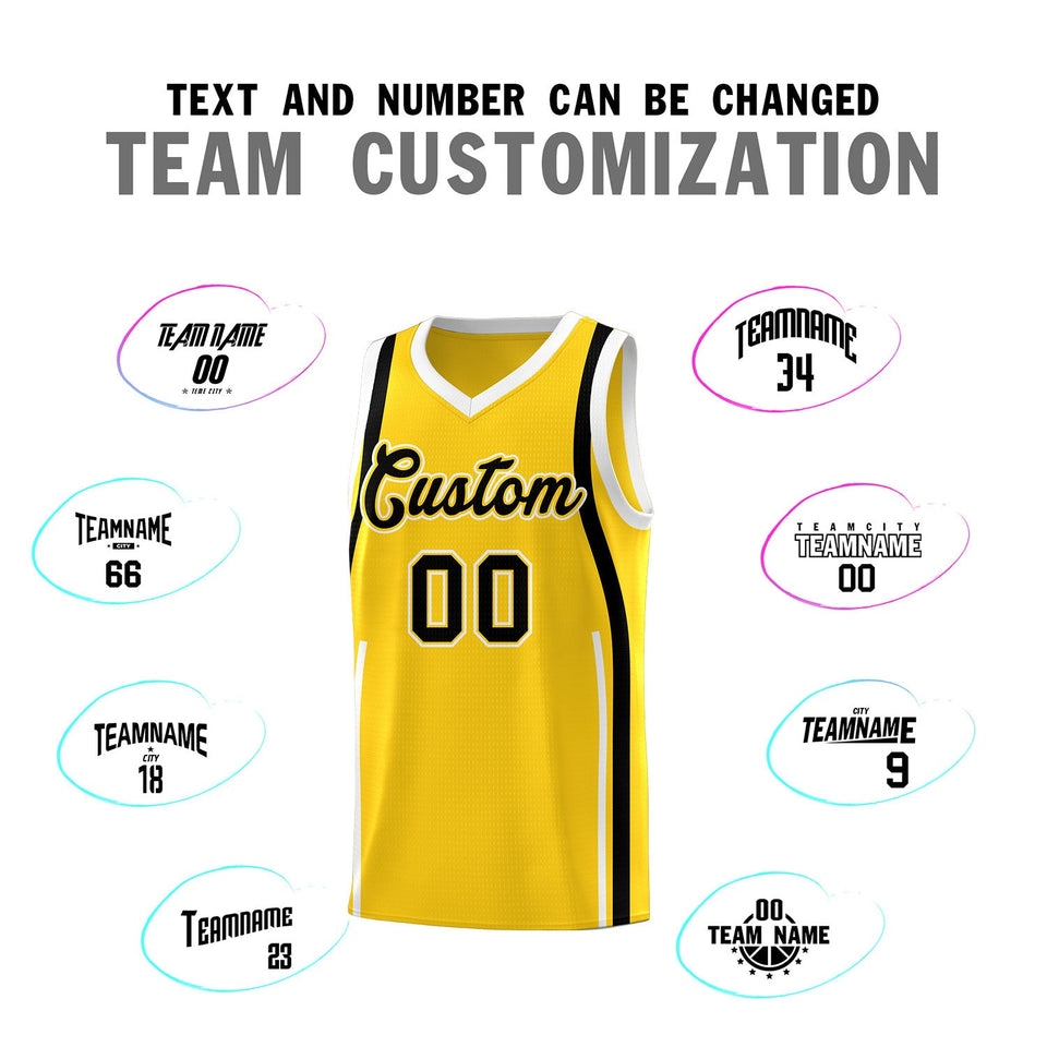 Custom Gold Black-White Ribbon Pattern Basketball Kits