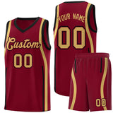 Custom Crimson Old Gold-Black Ribbon Pattern Basketball Kits